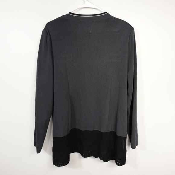 Exclusively Misook Grey Cardigan Open Front Black White Trim Shoulder Pads - Picture 2 of 10